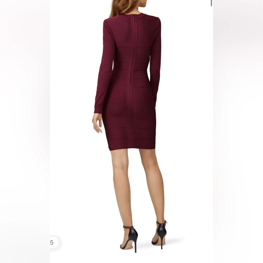 Herve Leger Paris Long Sleeve Bodycon Dress in Burgundy size M new - Picture 7 of 14